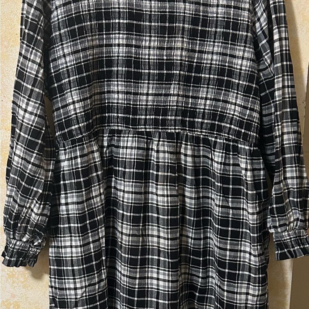 Terra & Sky Black and White Plaid Long Sleeve Dress